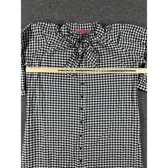 BURU Dress Womens Large Black White Gingham Bow Neck Button Front Made USA - Picture 5 of 10